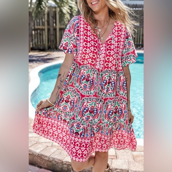 Boho Mini Dress Embrace Summer Vibes - Picture 5 of 7